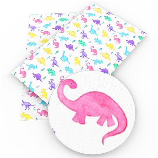 Rainbow Dinosaurs Faux Leather Fabric Sheets