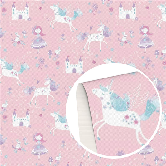 Pink Unicorn and Castle Faux Leather Fabric Sheets