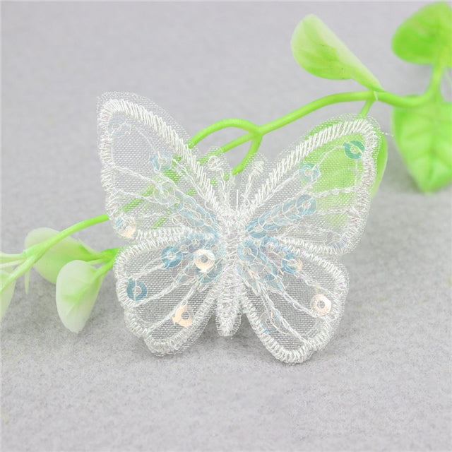 White Sequin Mesh Gauze Butterfly