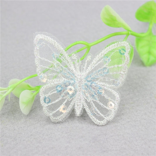 White Sequin Mesh Gauze Butterfly