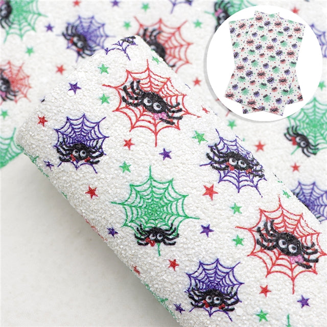 Creepy Spider Chunky Glitter Faux Leather Fabric Sheets