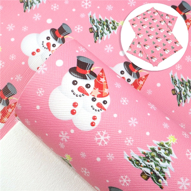 Pink Snowman Faux Leather Fabric Sheets