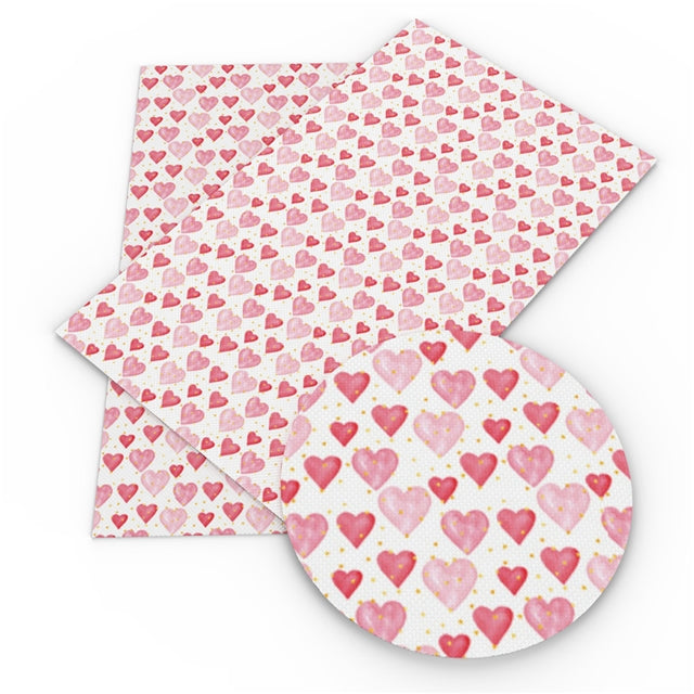 Pastel Pink Hearts Faux Leather Fabric Sheets