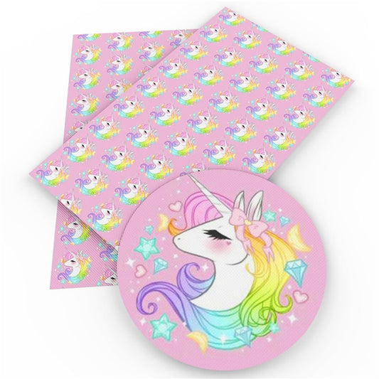 Rainbow Unicorn Faux Leather Fabric Sheets