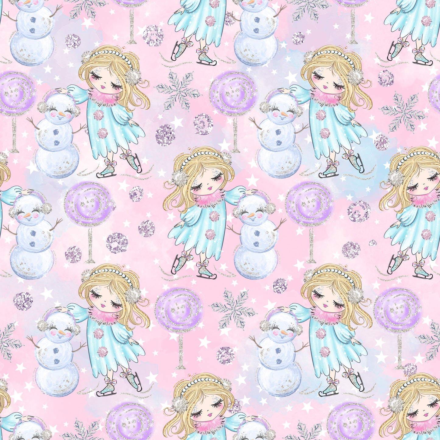 Girl & Snowman Winter Dreams Faux Leather Fabric Sheets