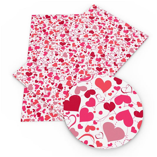 Pink Hearts Faux Leather Fabric Sheets