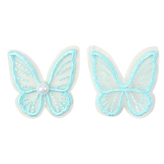 Baby Blue Transparent Mesh Butterfly With Pearl Centre