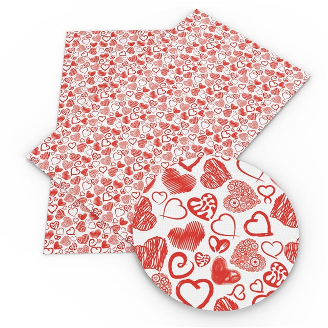 Coloured Red Hearts Faux Leather Fabric Sheets