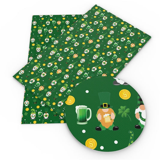 St Patricks Gnome Faux Leather Fabric Sheets