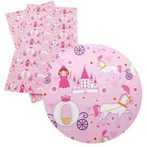 Cartoon Princess and Castle Faux Leather Fabric Sheets