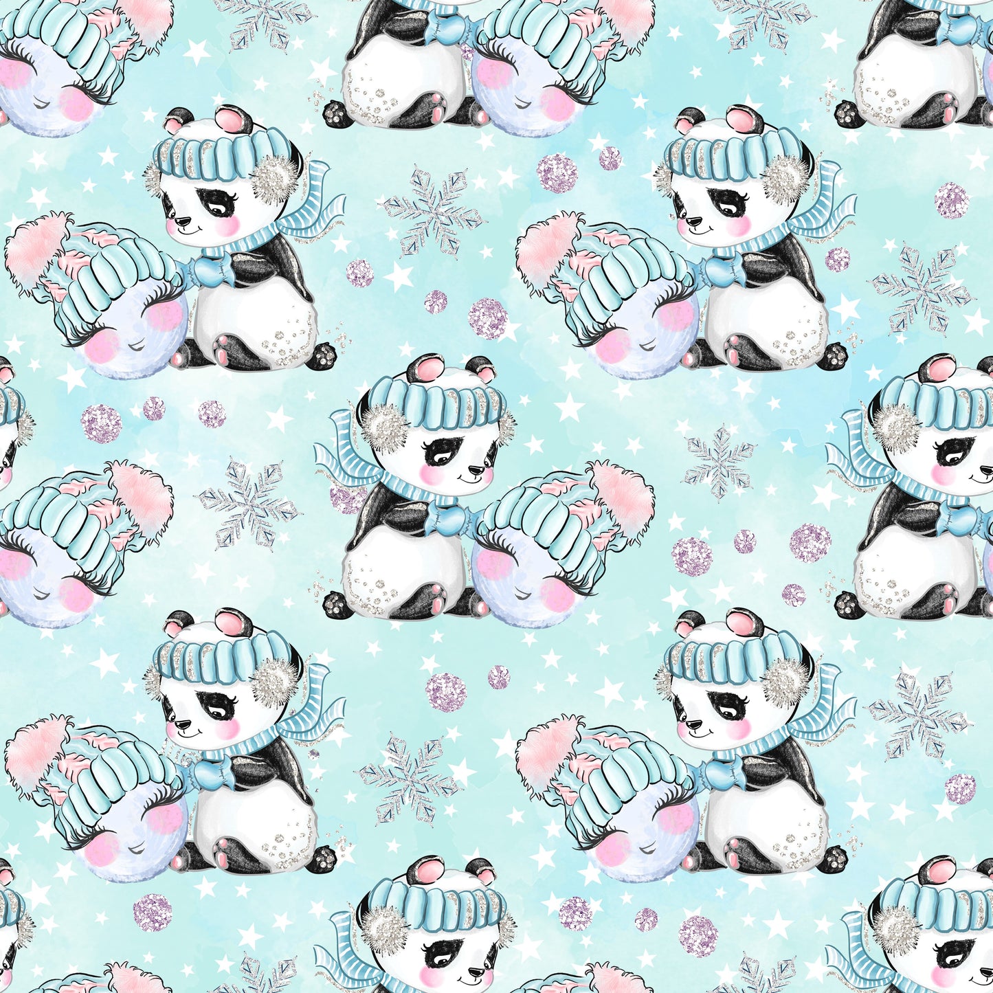 Panda's Winter Fun Faux Leather Fabric Sheets