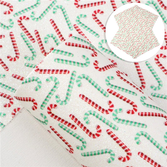 Colorful Candy Canes Fine Glitter Leather Fabric Sheets