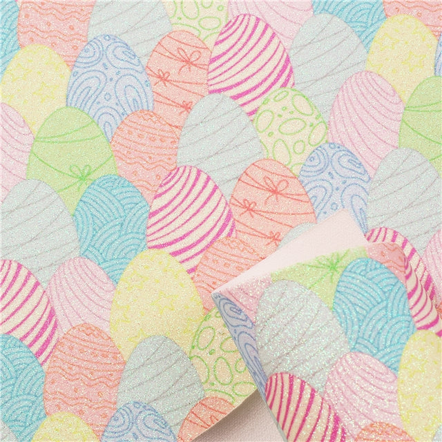 Fine Glitter Easter Eggs Faux Leather Fabric Sheets