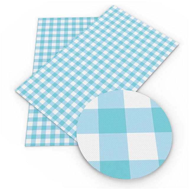 Aqua Gingham Faux Leather Fabric Sheets