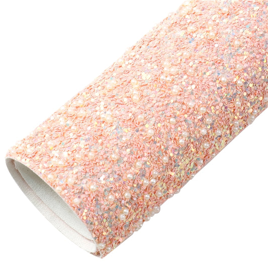 Baby Pink With Beads Chunky Glitter Faux Fabric Leather Sheets