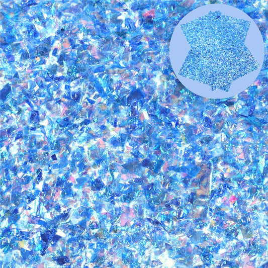 Blue Fragmented Chunky Glitter Faux Leather Fabric Sheets