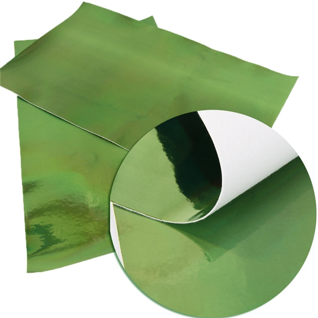 Green Mirrored Faux Leather Fabric Sheets