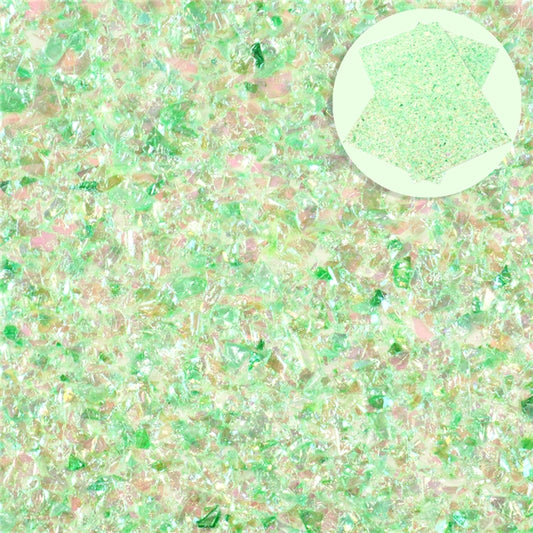 Green Fragmented Chunky Glitter Faux Leather Fabric Sheets