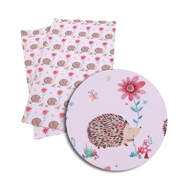 Floral Hedgehog Faux Leather Fabric Sheets