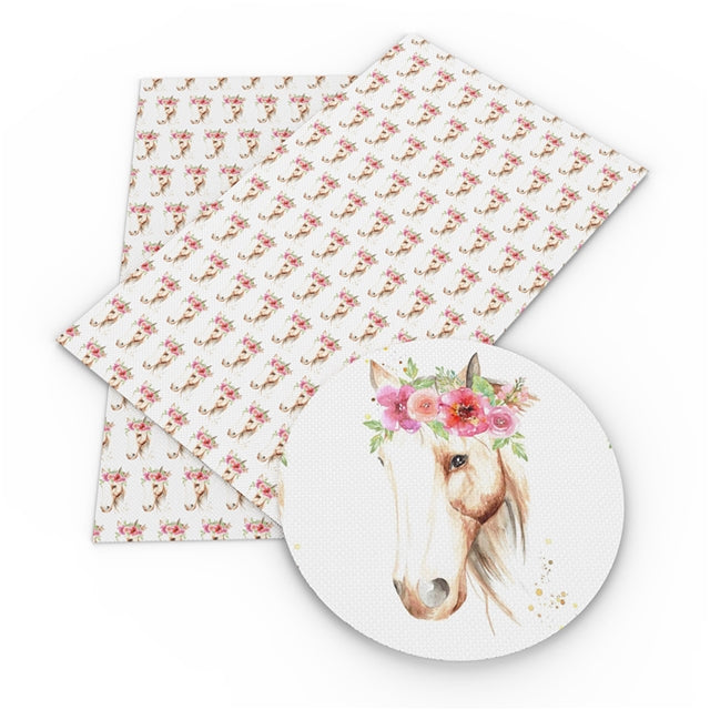 Horse With Flower Headband Faux Leather Fabric Sheets