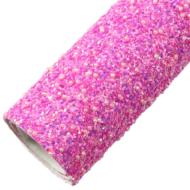 Hot Pink Beaded Chunky Glitter Faux Fabric Leather Sheets