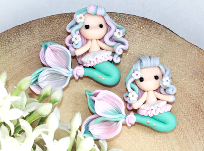 Pastel Rainbow Mermaid Flat Back Clay Embellishment