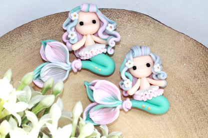 Pastel Rainbow Mermaid Flat Back Clay Embellishment