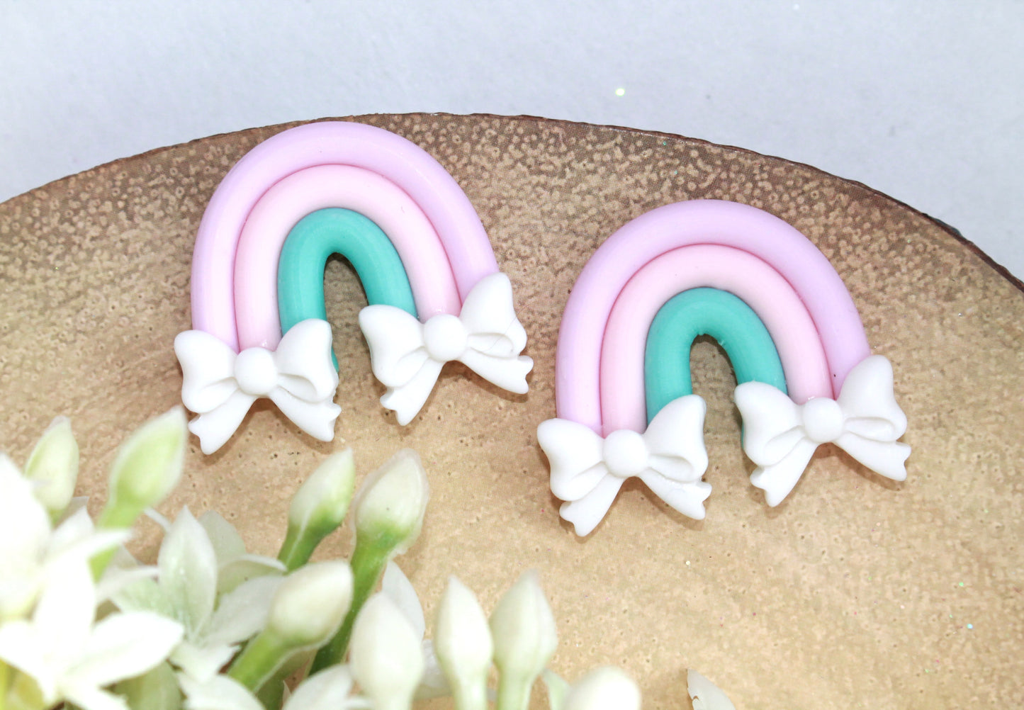 Rainbow with Bows Flat Back Clay Embellishment