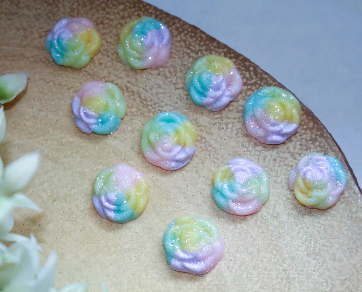 Pastel Glitter Rose Flat Back Clay Embellishment