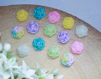 Pastel Glitter Rose Flat Back Clay Embellishment