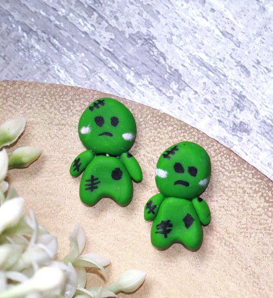 Whoopsie Green Monster Flat Back Clay Embellishment