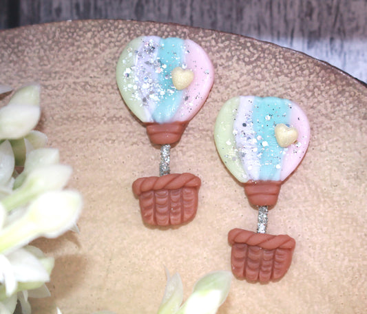 Pastel Glitter Hot Air Balloon Flat Back Clay Embellishment