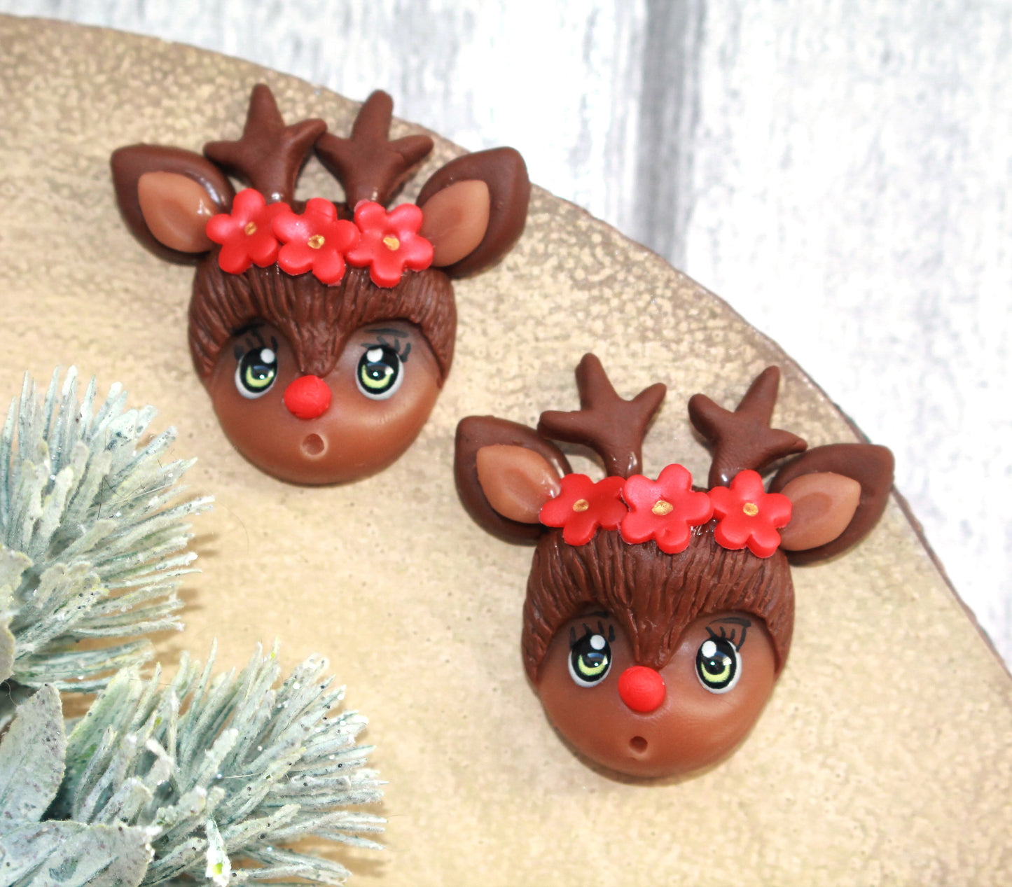 Red Nose Reindeer Head Flat Back Clay Embellishment