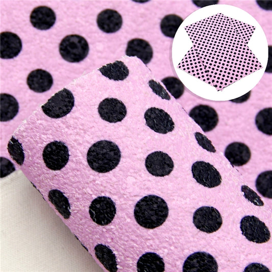 Pink Polka Dot Chunky Glitter Faux Leather Fabric Sheets