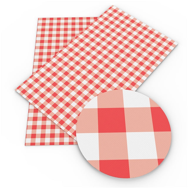 Red Gingham Faux Leather Fabric Sheets