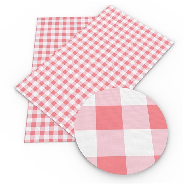 Salmon Gingham Faux Leather Fabric Sheets