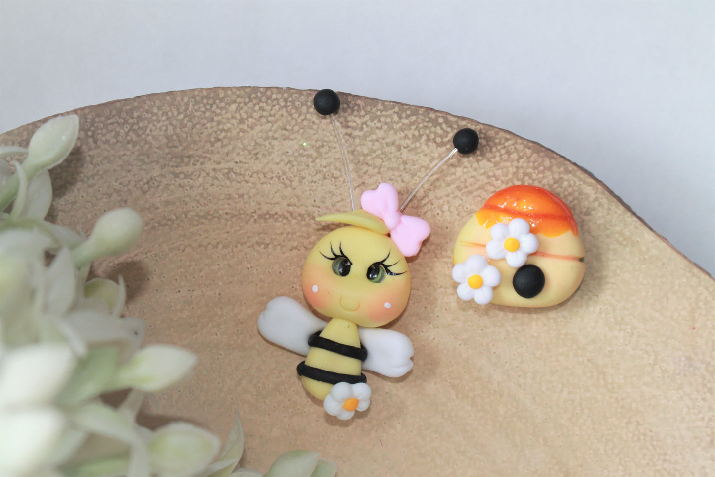 Cute Bee's & Honey Hive Flat Back Clay Embellishment