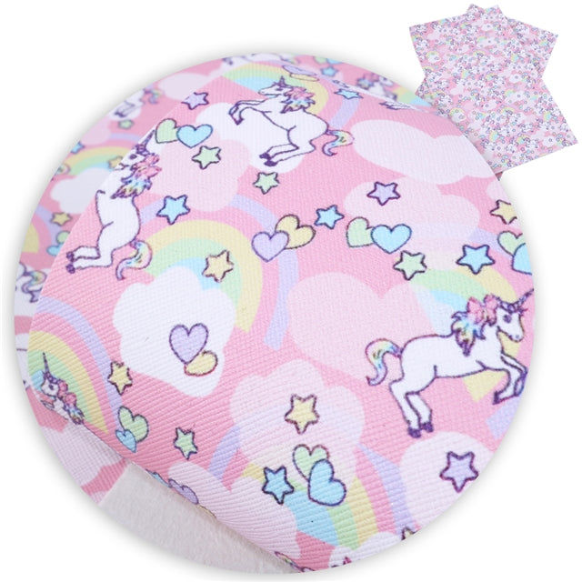 Cartoon Unicorn Faux Leather Fabric Sheets