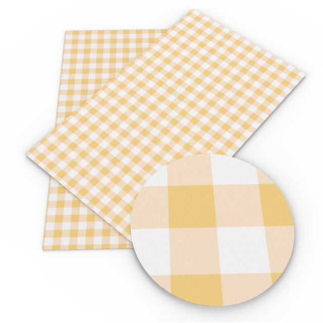 Yellow Gingham Faux Leather Fabric Sheets