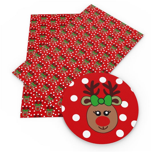 Polka Dot Reindeer Faux Leather Fabric Sheets