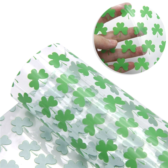 Transparent Four Leaf Clover Faux Leather Fabric Sheets