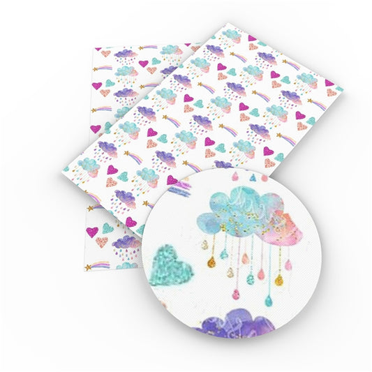 Rainbow Cloud Drops Faux Leather Fabric Sheets