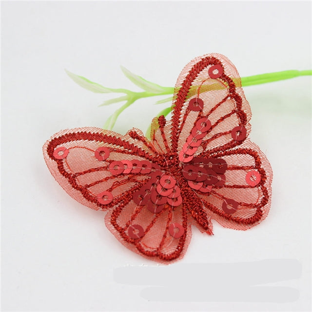 Red Sequin Mesh Gauze Butterfly