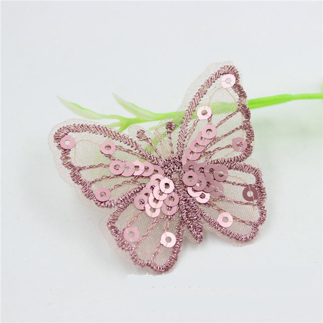 Rose Pink Sequin Mesh Gauze Butterfly