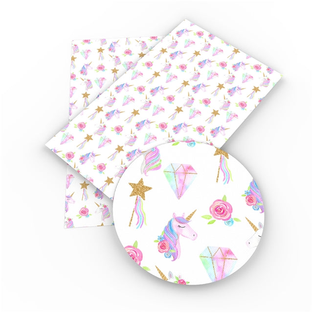 Rainbow Unicorn Heads Faux Leather Fabric Sheets