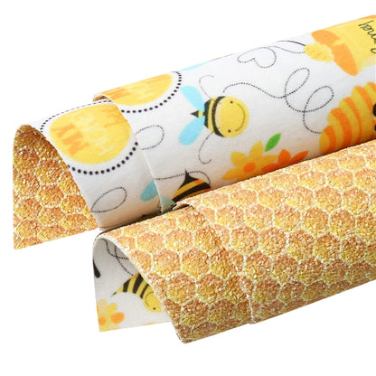 Double Sided Bee & Honey Comb Faux Leather Fabric Sheets