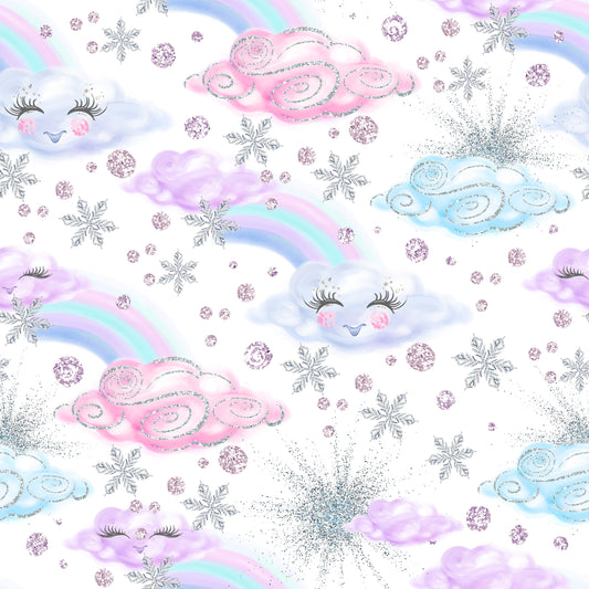 Christmas Snowflake Clouds Faux Leather Fabric Sheets