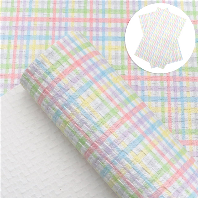 Woven Pearl Rainbow Gingham Faux Leather Fabric Sheets