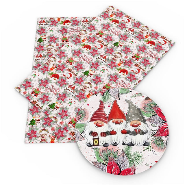 Three Christmas Gnomes Faux Leather Fabric Sheets