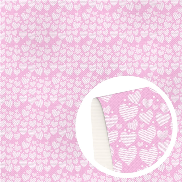 Pink Heart Chunky Glitter Faux Leather Fabric Sheets